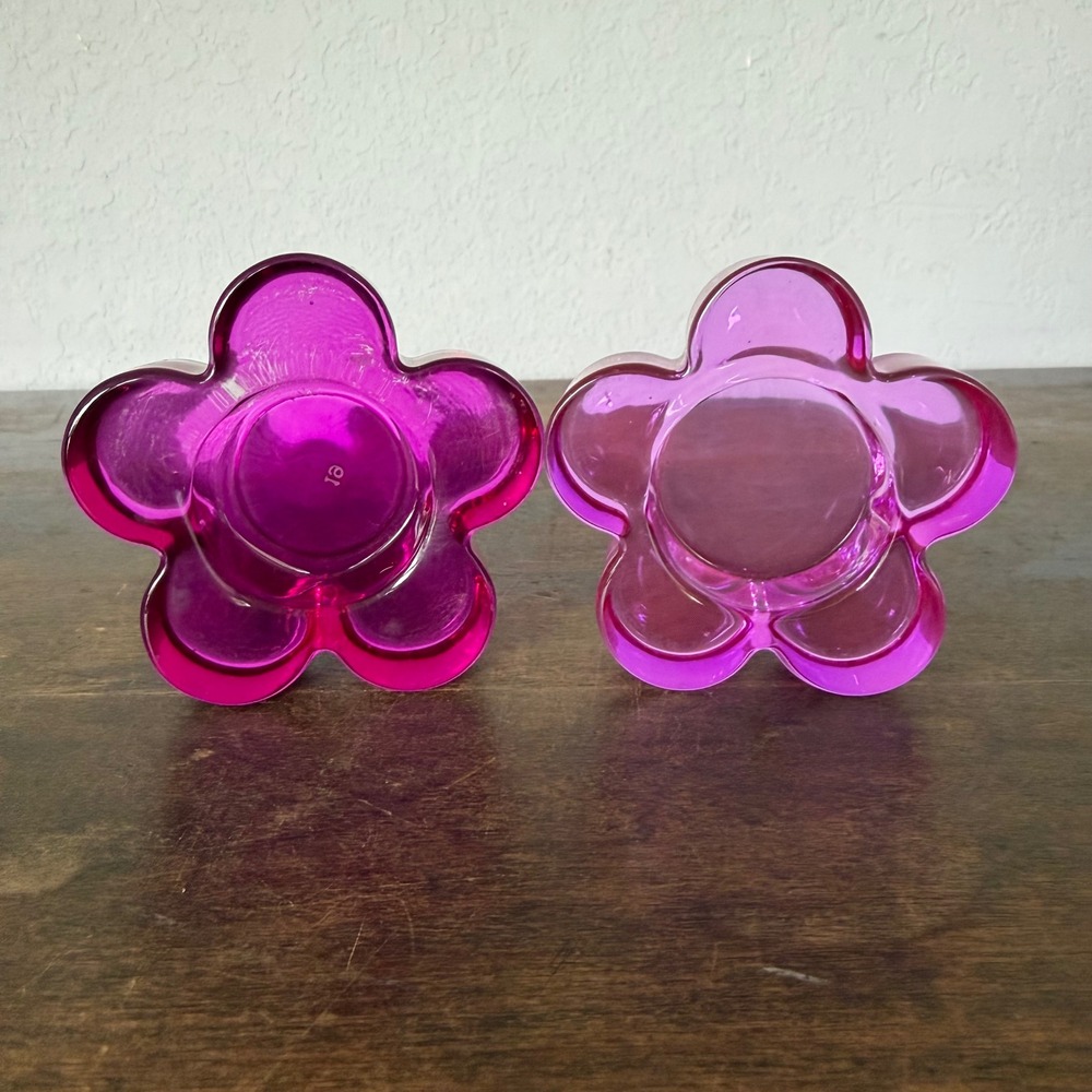 Retired PartyLite Color Lites Purple Flower Glass Tealight Holders Y2K Lot of 2